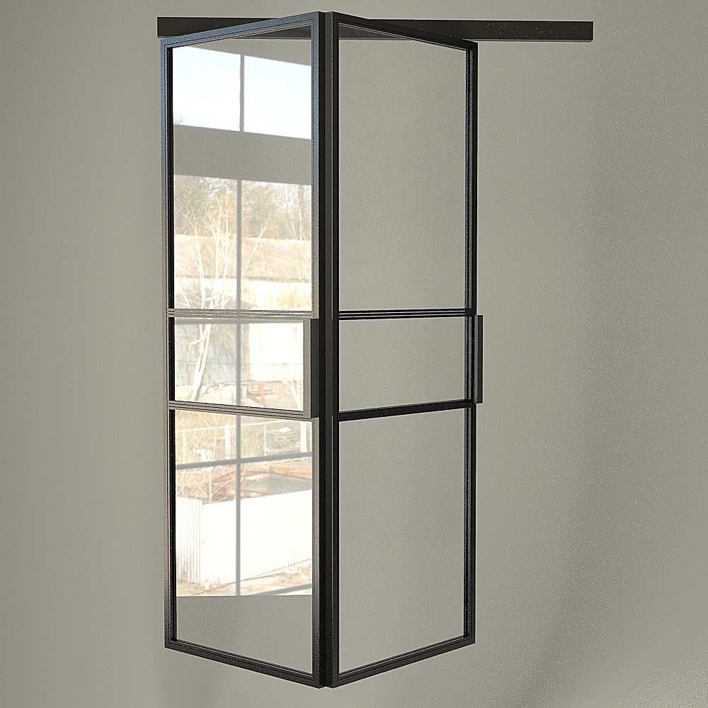Single folding steel bifold door — angled view showing fold mechanism