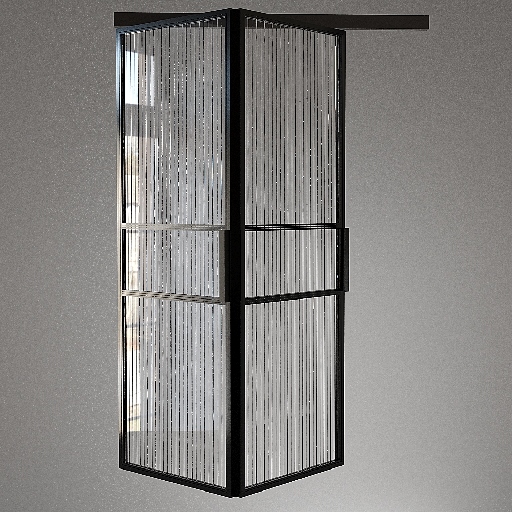 Steel bifold door with fluted glass — decorative glass option