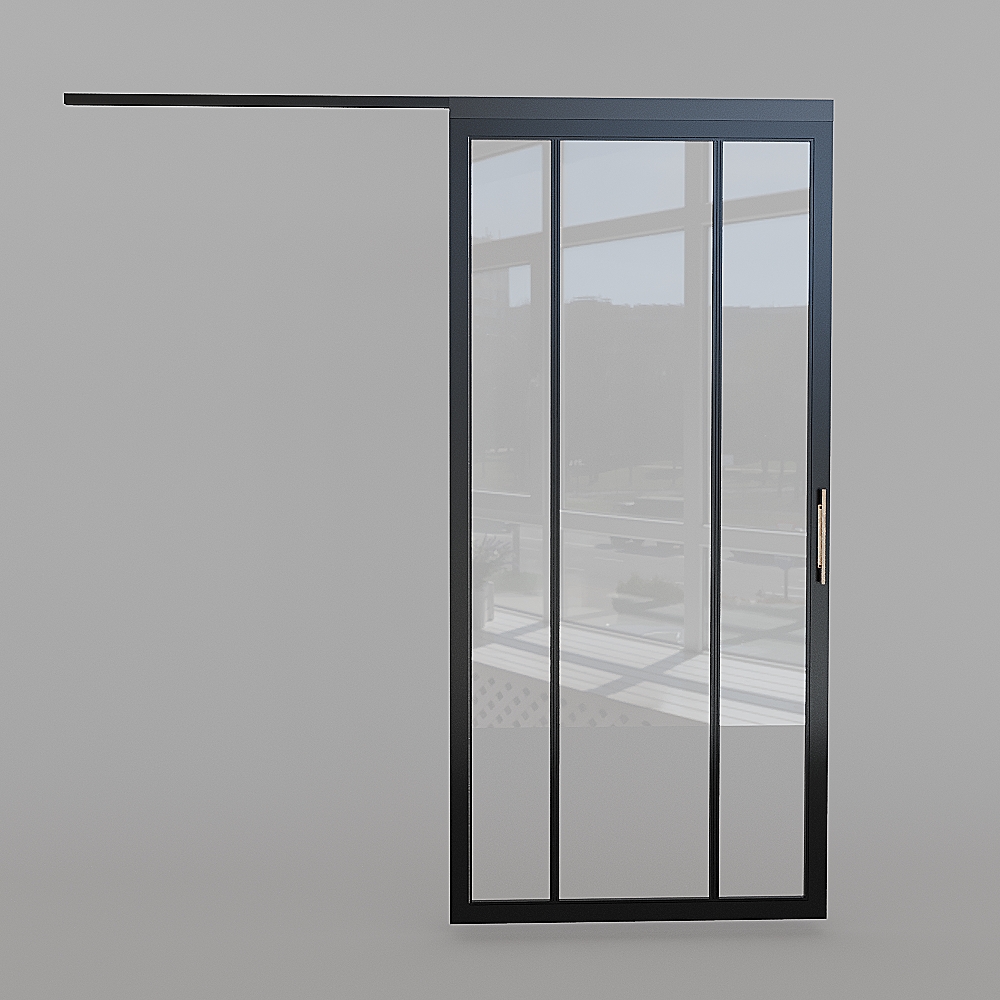 Sliding steel door with additional fixed screen panels — S/AS configuration